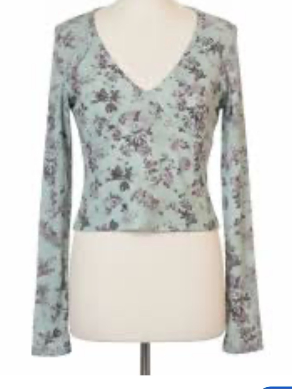 Pink Rose Mint Floral V-Neck Long Sleeve Top